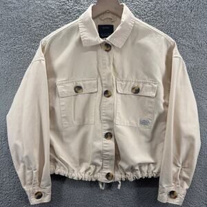 Bershka‎ Jacket Women’s Small Beige Drawstring Buttoned Lightweight Casual Coat